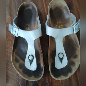 Birkenstock Silver Sandals with Contoured Footbed